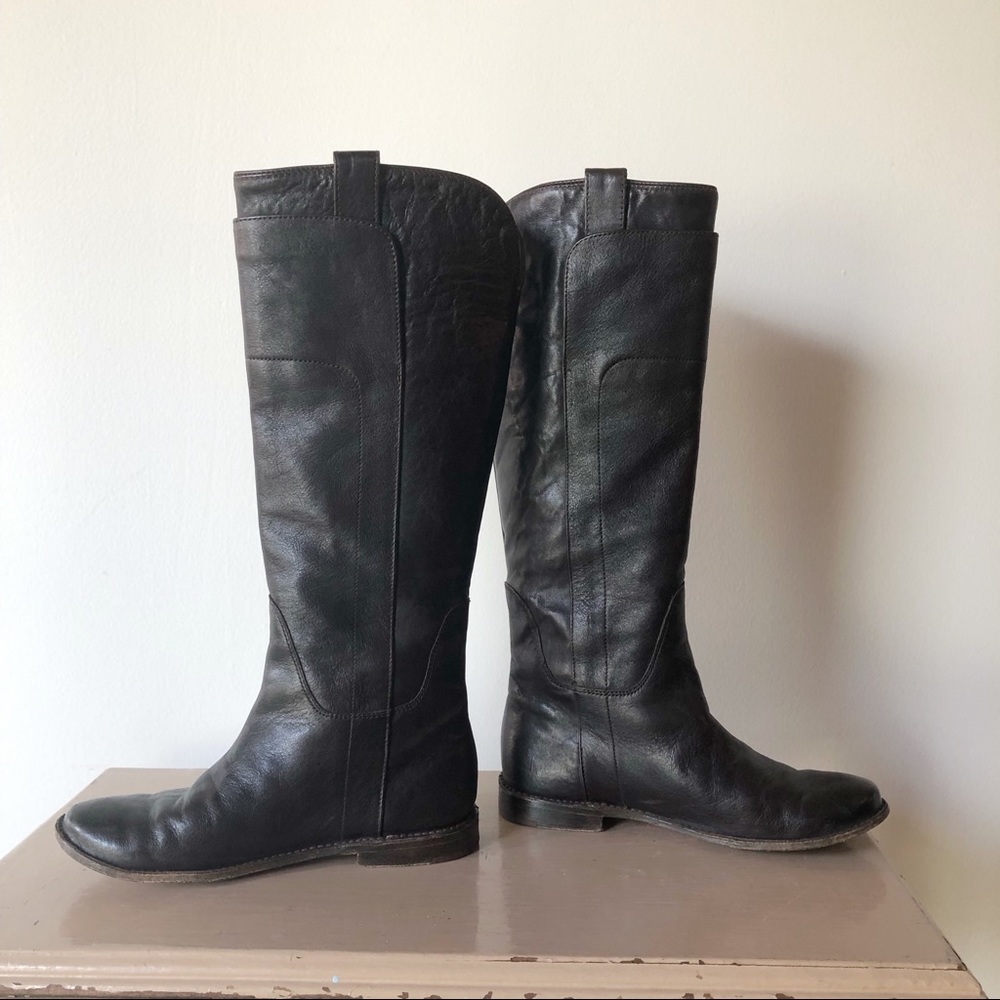Frye Paige Tall Brown Leather Riding Boots - Picture 4 of 8
